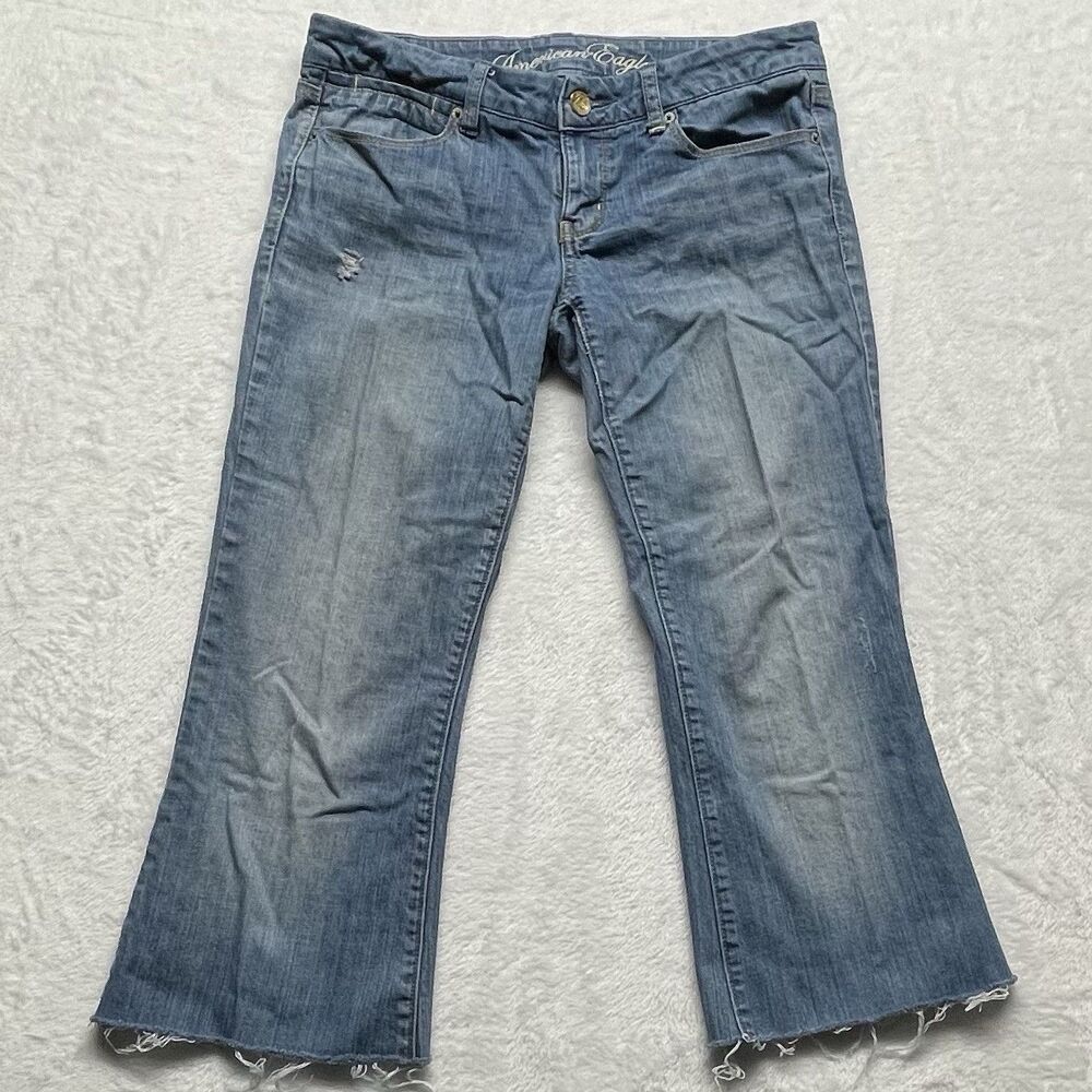 Vintage American Eagle Capri Jeans Women’s Real Flare Distressed Denim Sz 6